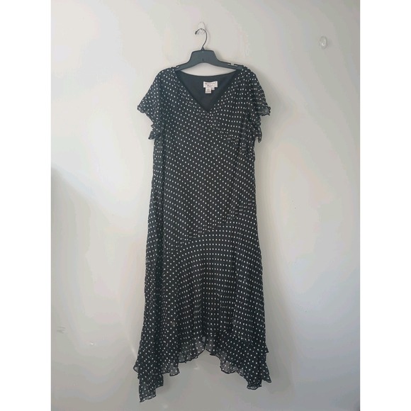 VTG 1990's Adrianna Papell Size 18w 100% Silk Dress Black White Polka Dot Midi - Picture 1 of 15